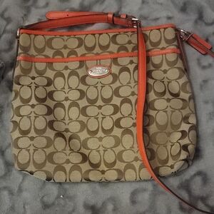 Coach Brown and Orange Crossbody Bag with Monogram